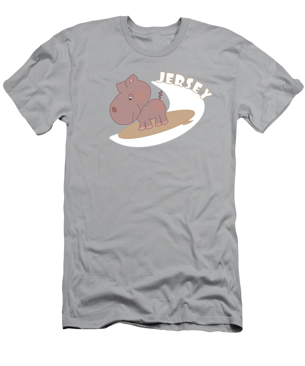 Cute Jersey Chibi Cartoon Surfing Hippo on Wave Retro Style Barefoot Bodeez Art T-Shirt