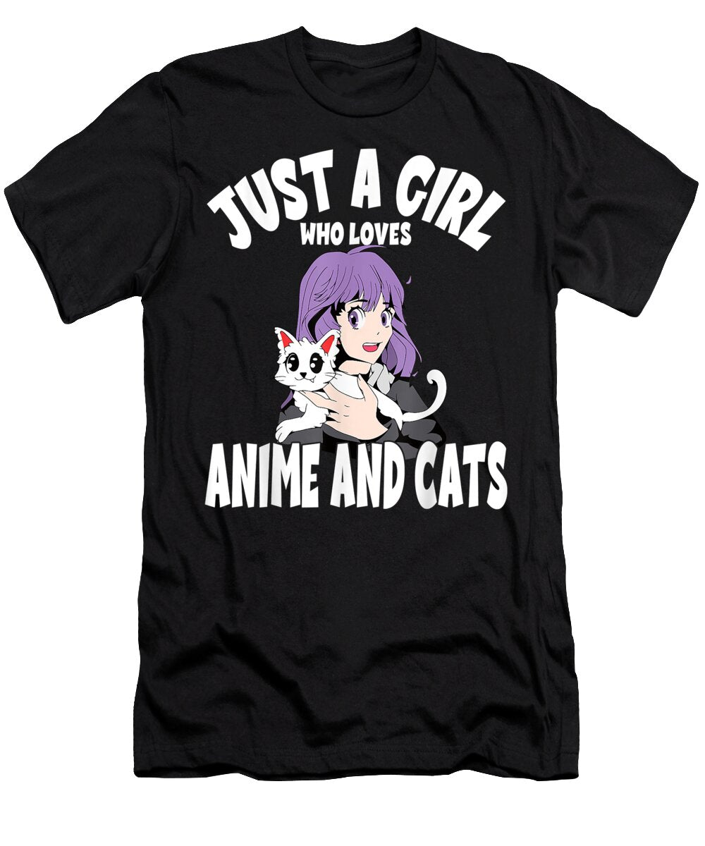 Cute Just a Girl Who Loves Anime and Cats Lover for Teen Dnt Prints T-Shirt