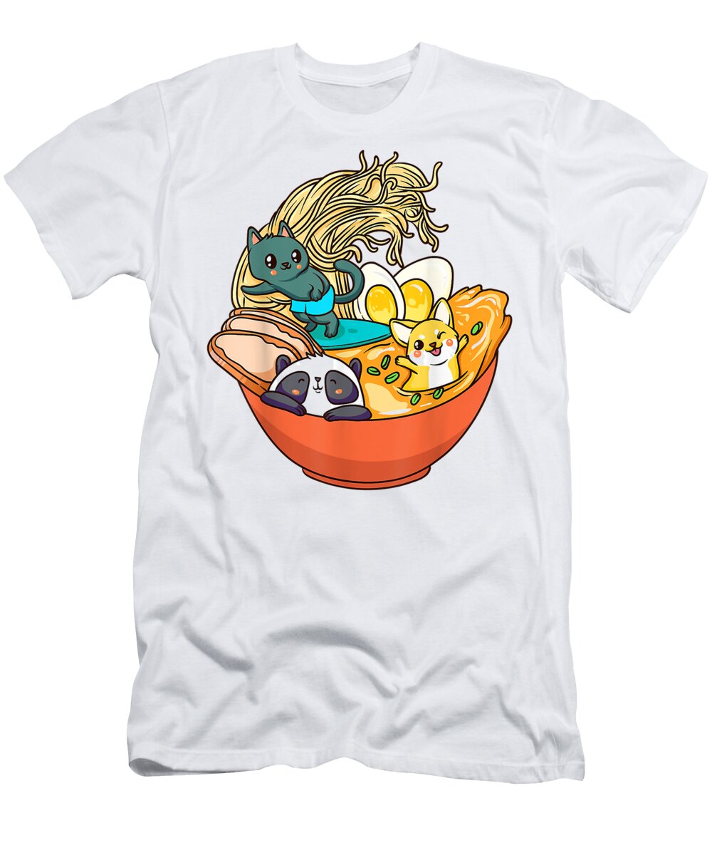 Cute Kawaii Cat Ramen Bowl Japanese Anime Panda Dog Noodle Dnt Prints T-Shirt