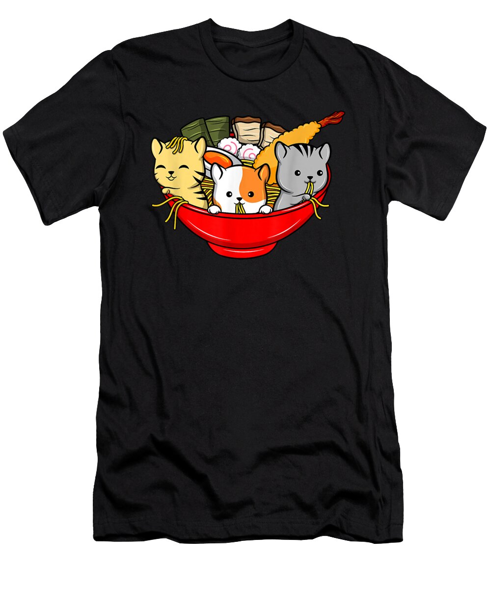 Cute Kawaii Cat Ramen Bowl Japanese Anime Kitten Funny Ezone Prints T-Shirt