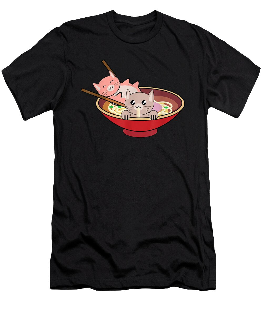 Cute Kawaii Cats in a Ramen Bowl Anime Food Lovers Gift Ezone Prints T-Shirt