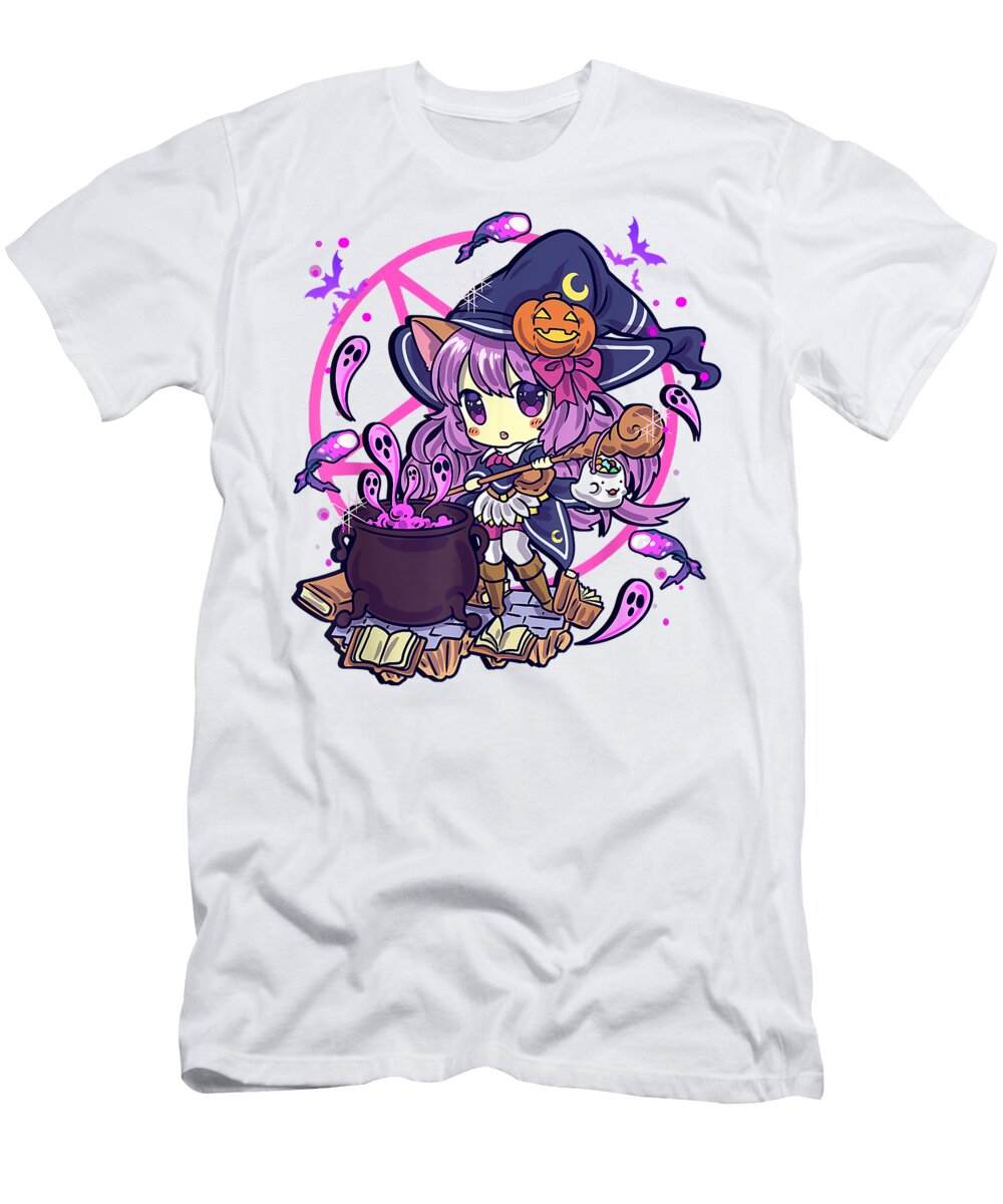 Cute Kawaii Chibi Anime Halloween Witch Kids Teen Girl Dnt Prints T-Shirt