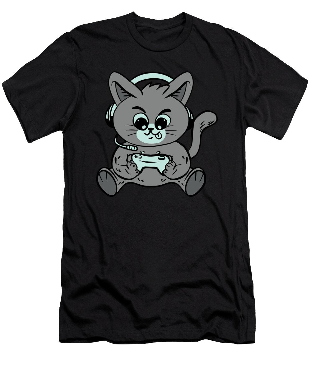 Cute Kitten Gamer with Controller and Headphones Licensed Art T-Shirt