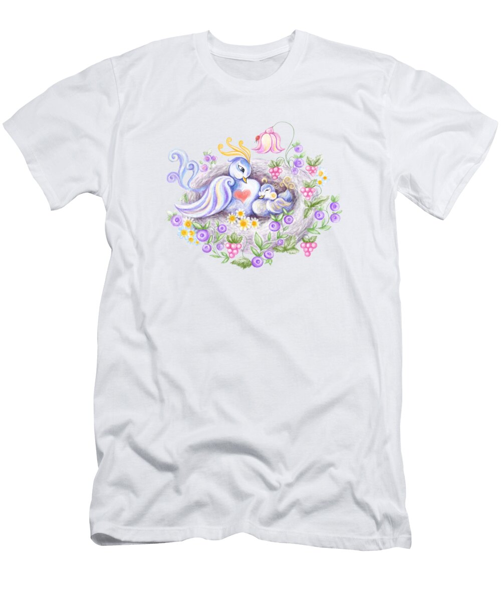 Cute Mother Bird and Baby Bird in the Nest Lucy Berry T-Shirt