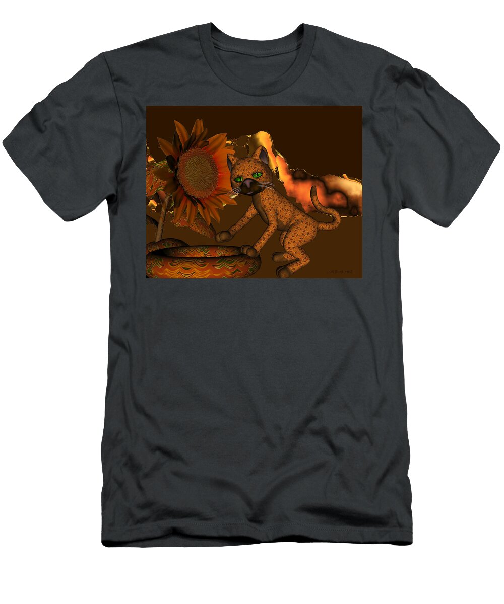 Cute Orange Cat and Sunflower Judi Suni Hall T-Shirt