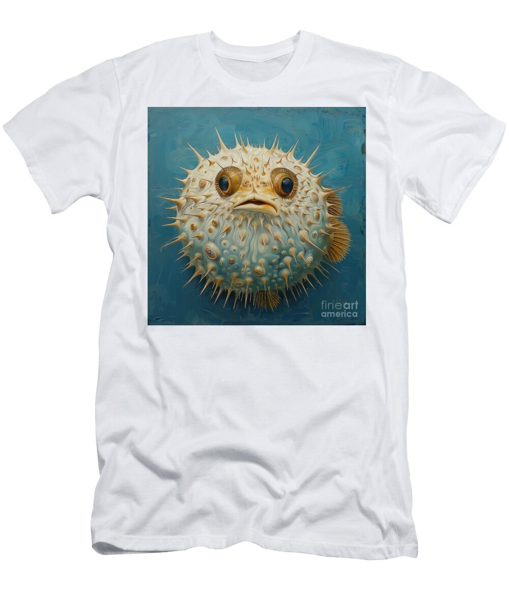 Cute Puffer Fish on Teal Elisabeth Lucas T-Shirt