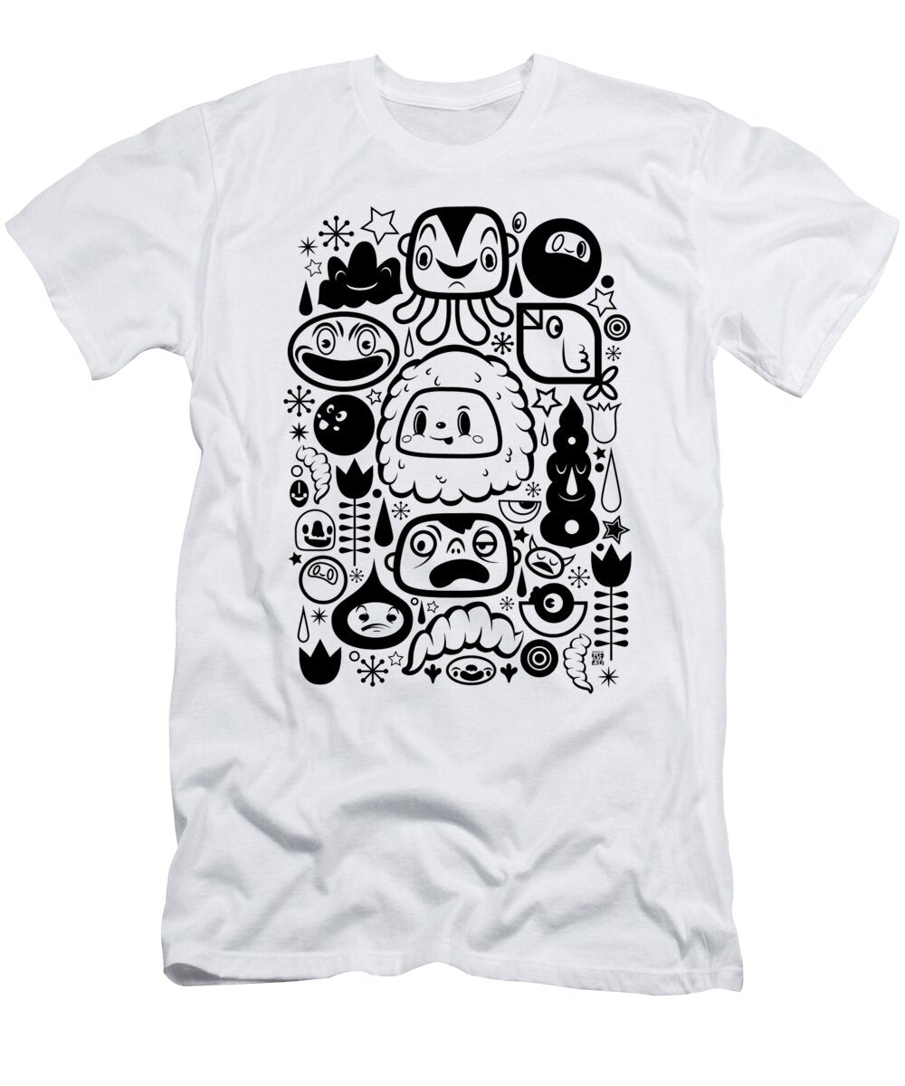 Cute Retro Characters Doodle Black Frank Curkovic T-Shirt