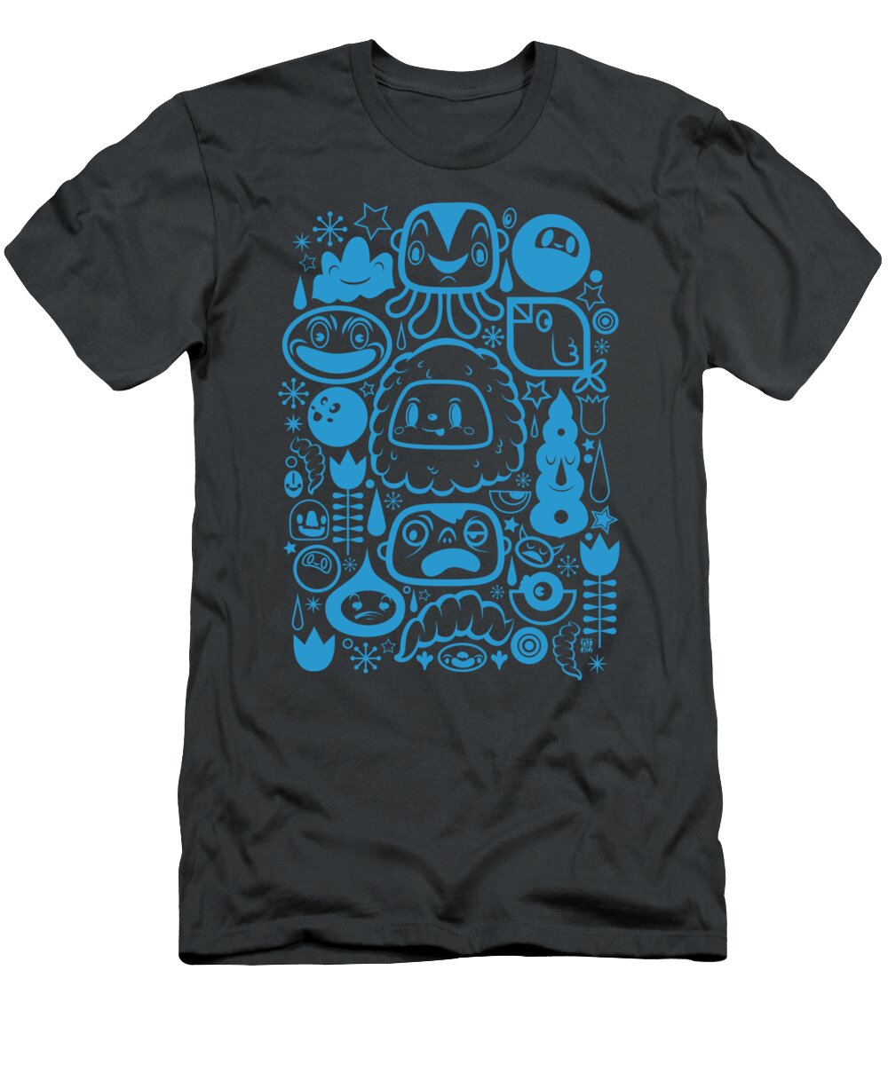 Cute Retro Characters Doodle Blue Frank Curkovic T-Shirt