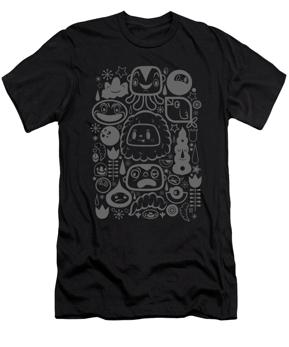 Cute Retro Characters Doodle Gray Frank Curkovic T-Shirt