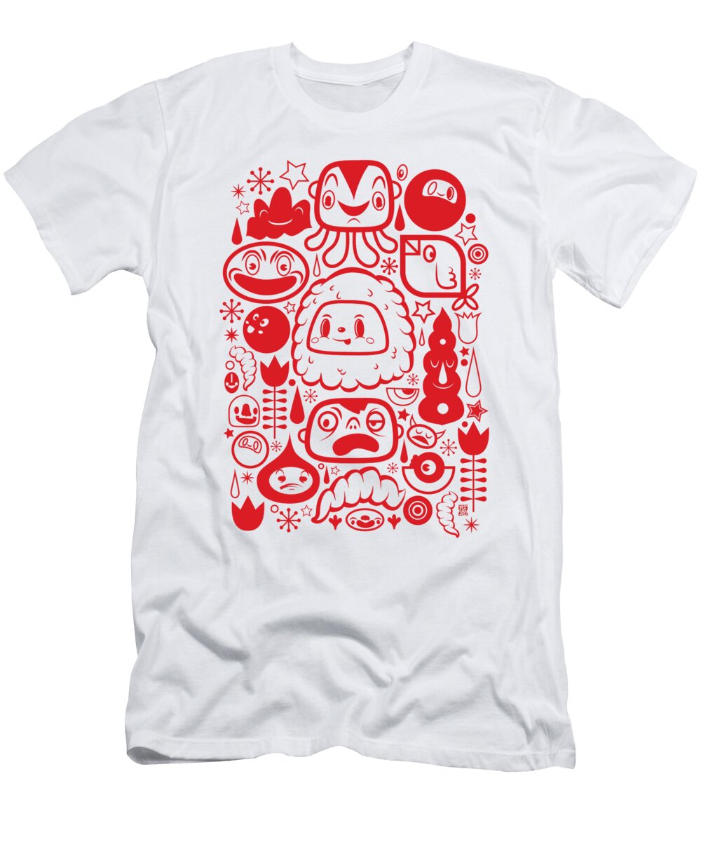 Cute Retro Characters Doodle Red Frank Curkovic T-Shirt