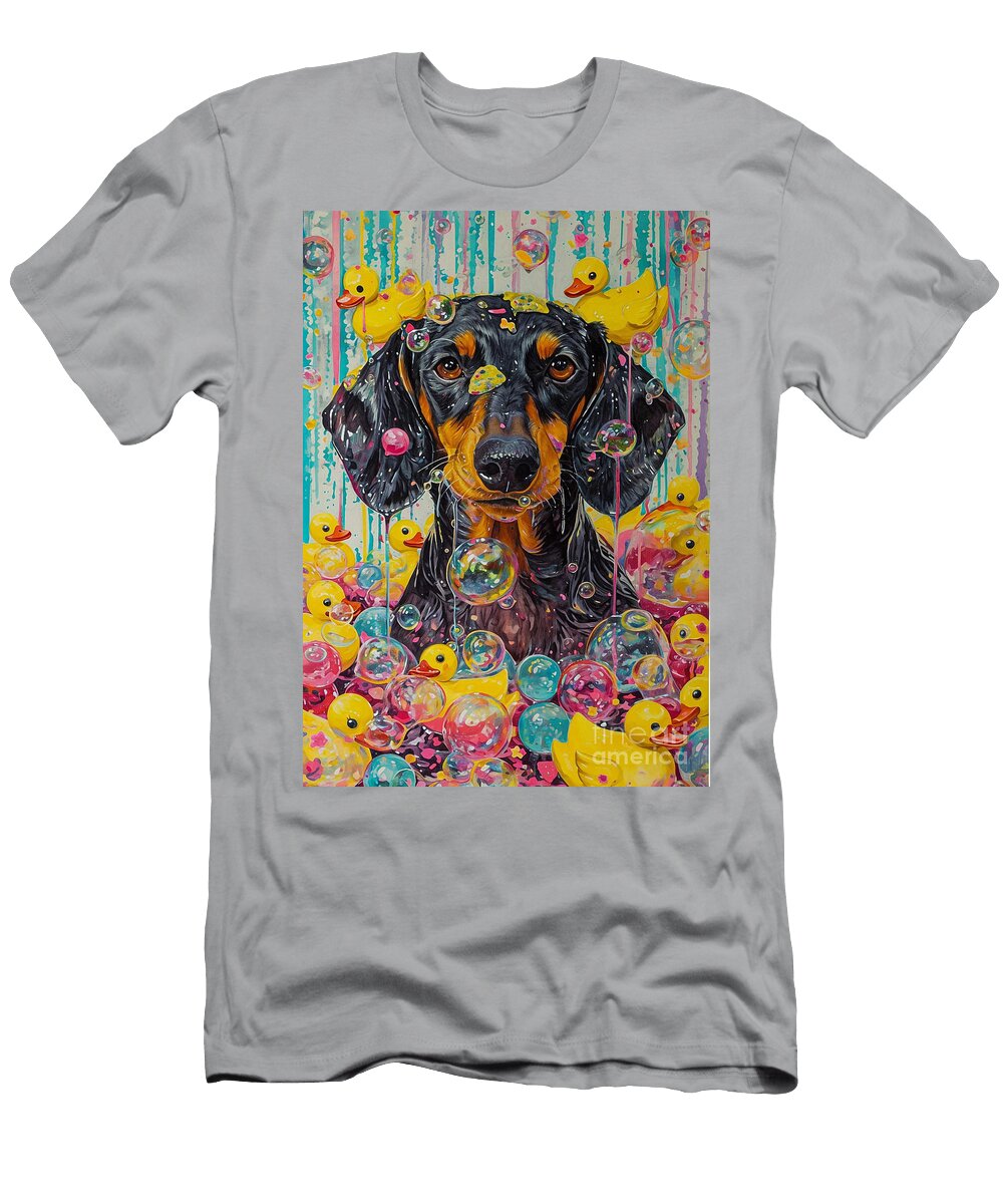 Dachshund Dog Enjoying a Bubbly Bath Adrien Efren T-Shirt