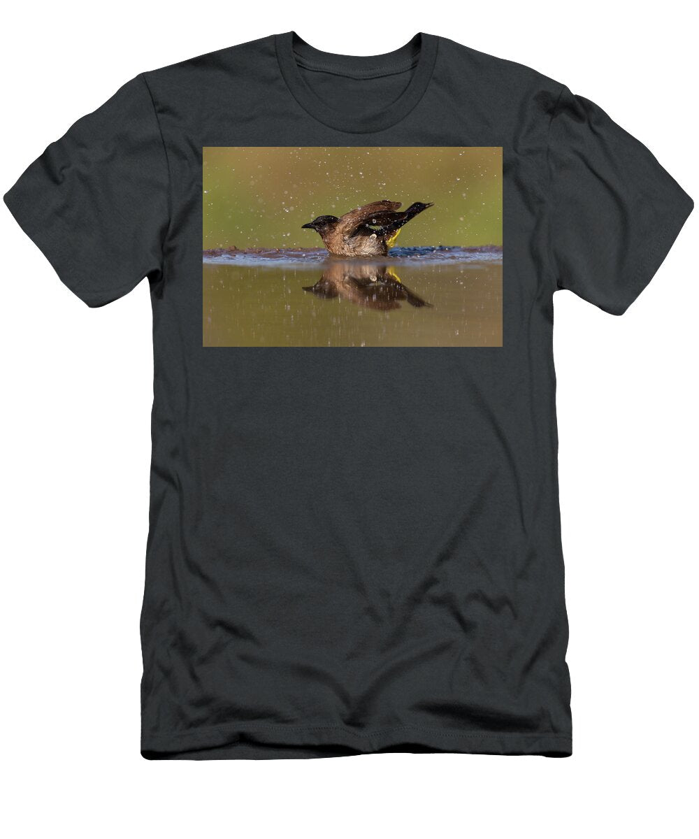 Dark Capped Bulbul Bathing in Shallow Water Zimanga Game Ann Steve Toon Natureplcom T-Shirt
