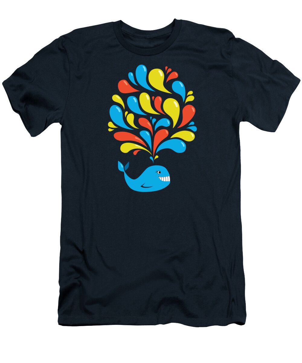 Dark Colorful Splash Happy Cartoon Whale Boriana Giormova T-Shirt