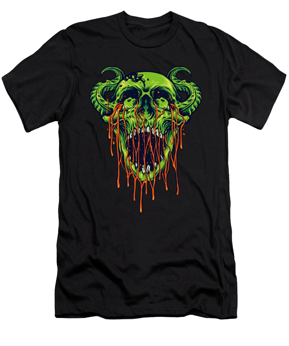 Demon Devil Zombie Skull with Blood Illustrations Licensed Art T-Shirt