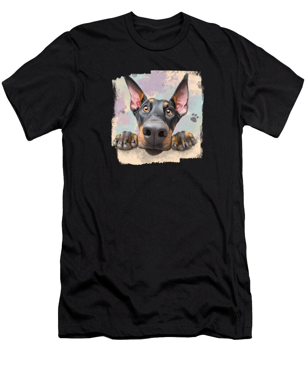 Doberman Peeking Over Wall 01 Elisabeth Lucas T-Shirt