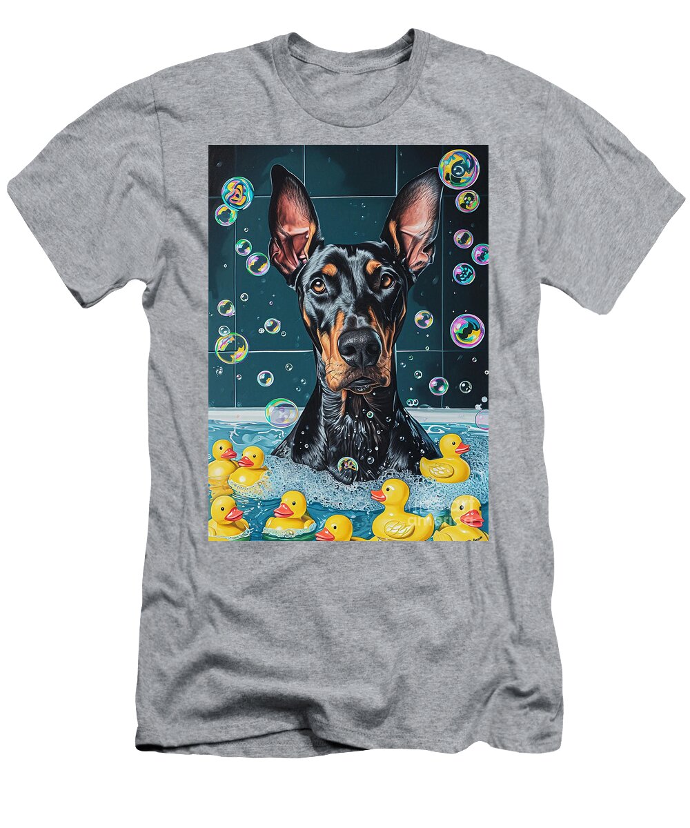 Doberman Pinscher Dog Enjoying a Bubbly Bath Adrien Efren T-Shirt