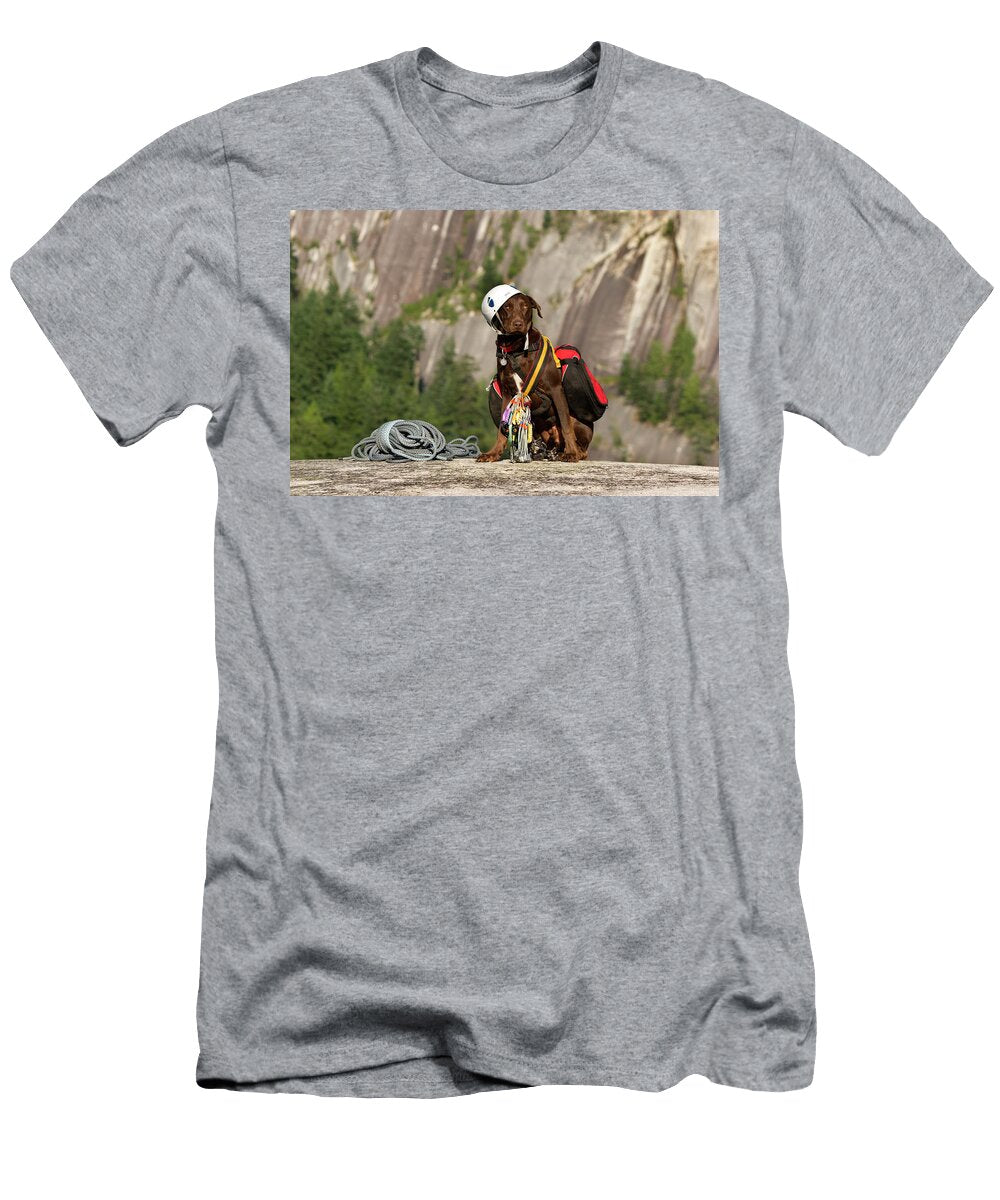 Dog Posing with Climbing Gear Squamish Justin Bailie T-Shirt