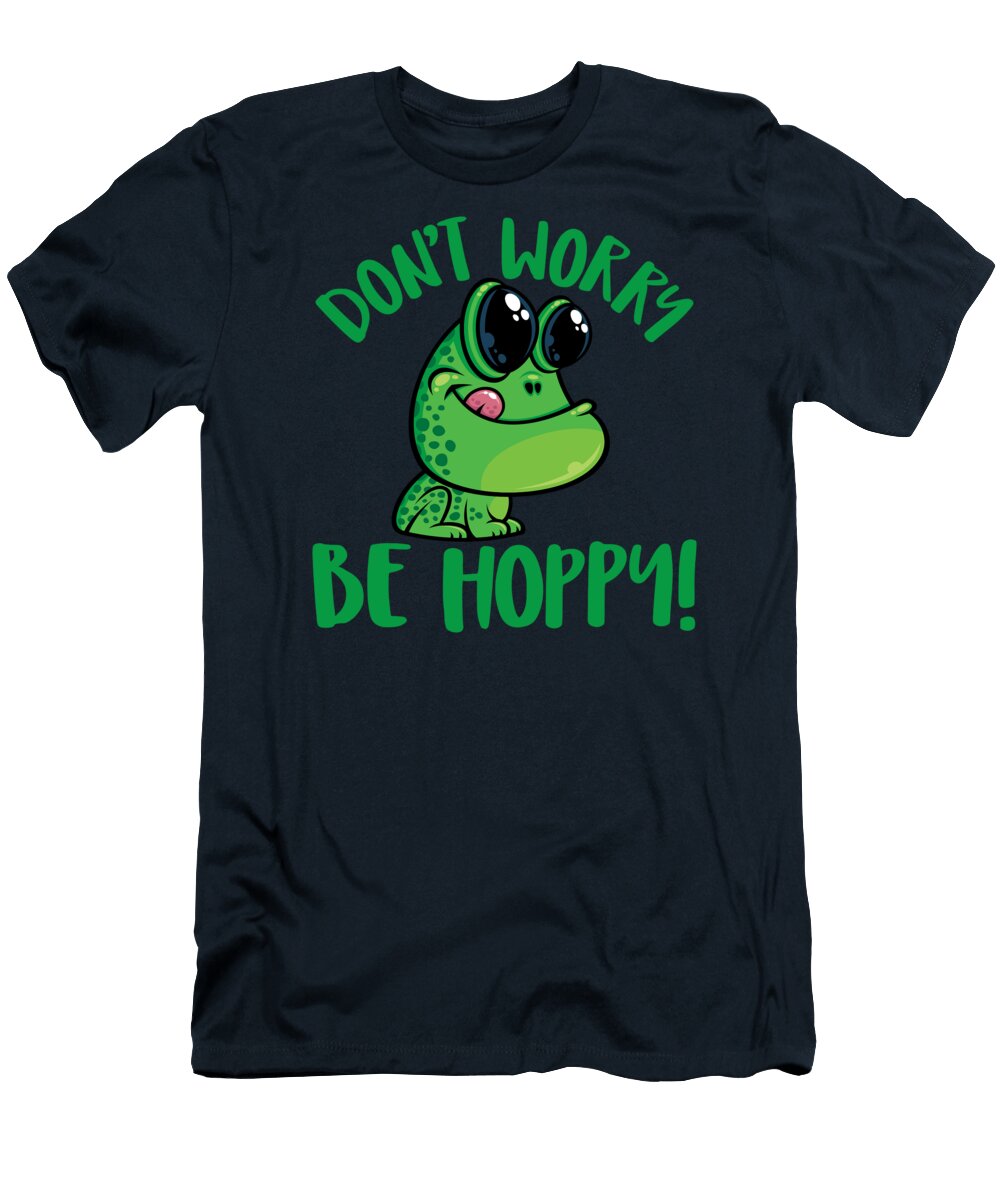 Dont Worry Be Hoppy Smiling Cartoon Frog John Schwegel T-Shirt
