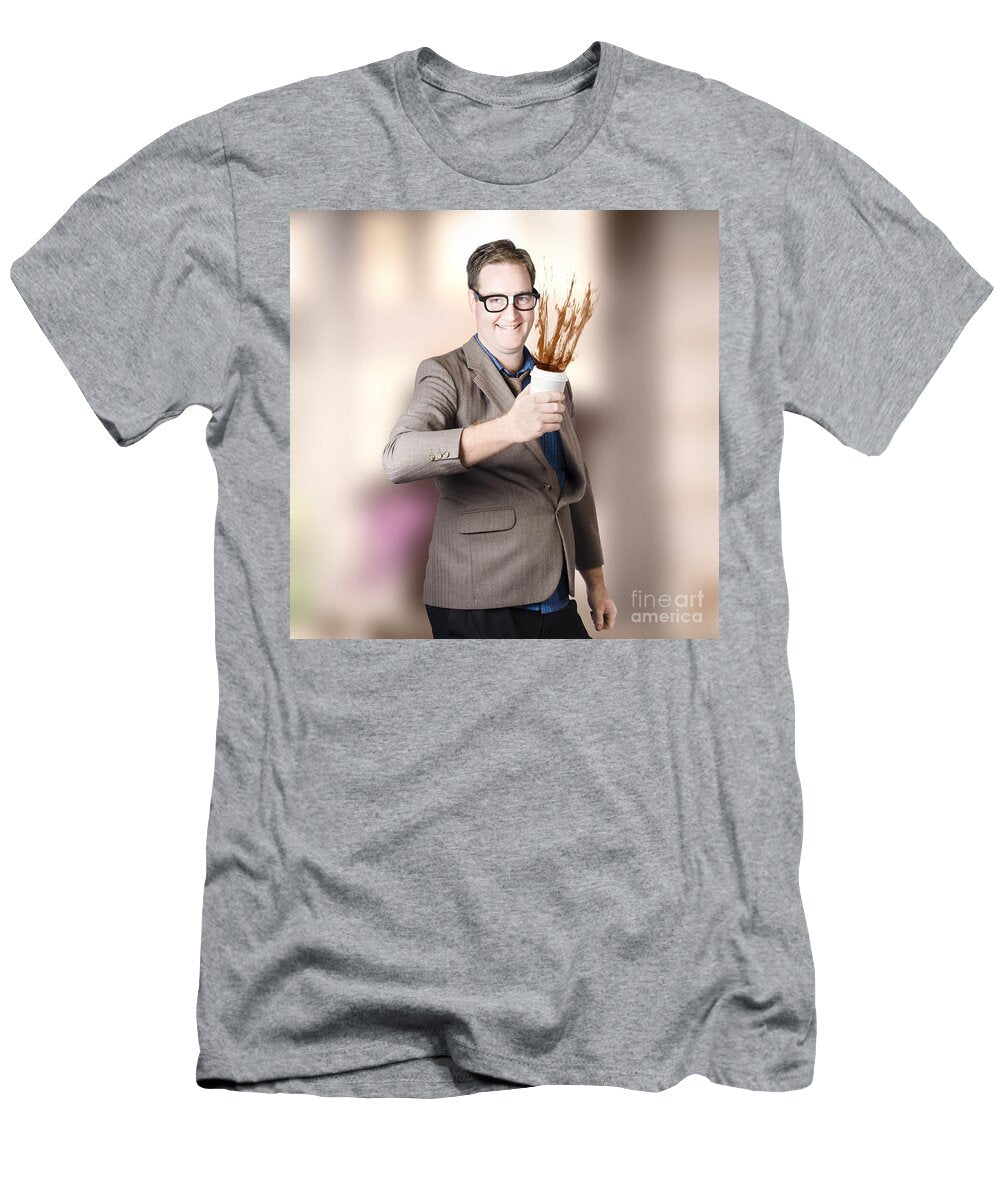Dorky Office Guy Splashing Coffee Caffeine Hit Ryan Jorgensen T-Shirt