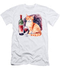 Drunk Cat Funny Surreal Painting a Cat with a Glass of Red Wine Watercolor Illustration Cat Lover Mounir Khalfouf T-Shirt