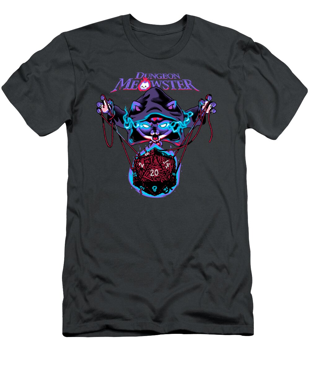 Dungeon Meowster Funny Nerdy Gamer Cat D20 Tabletop Rpg Dennil Tamar T-Shirt