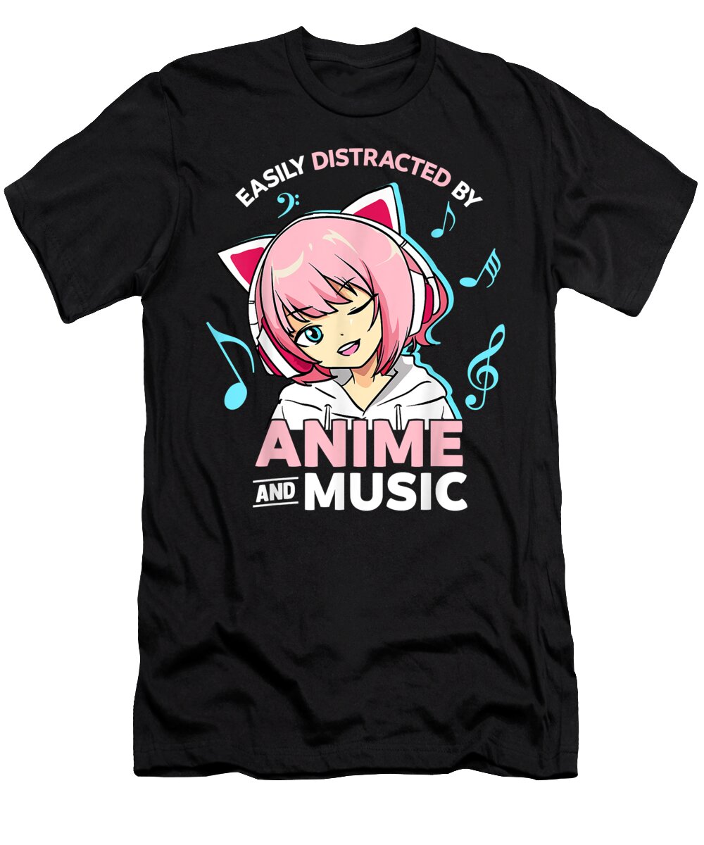 Easily Distracted By Anime and Music Women Anime Teen Girls Dnt Prints T-Shirt
