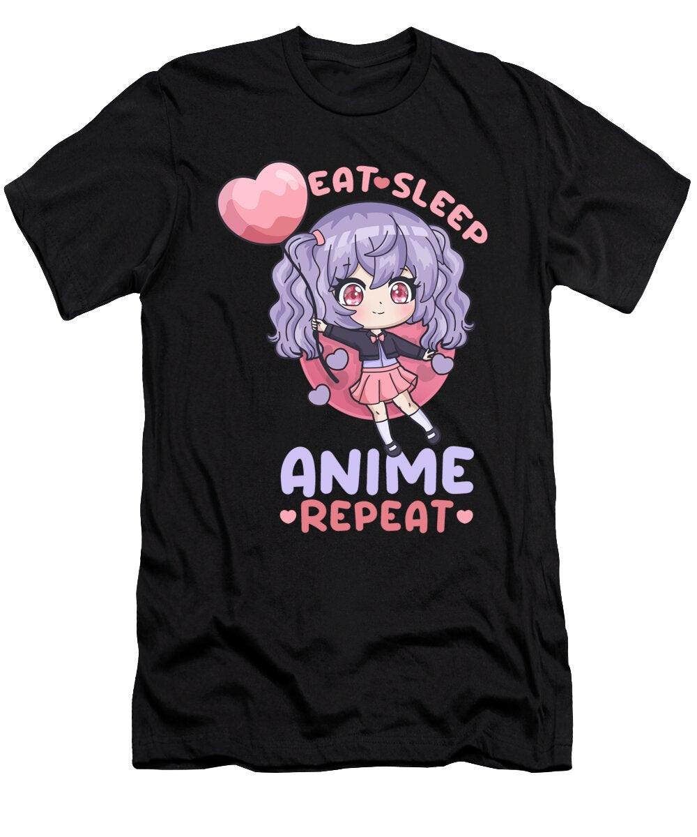 Eat Sleep Anime Repeat I Chibi Kawaii Otaku Bi Nutz T-Shirt