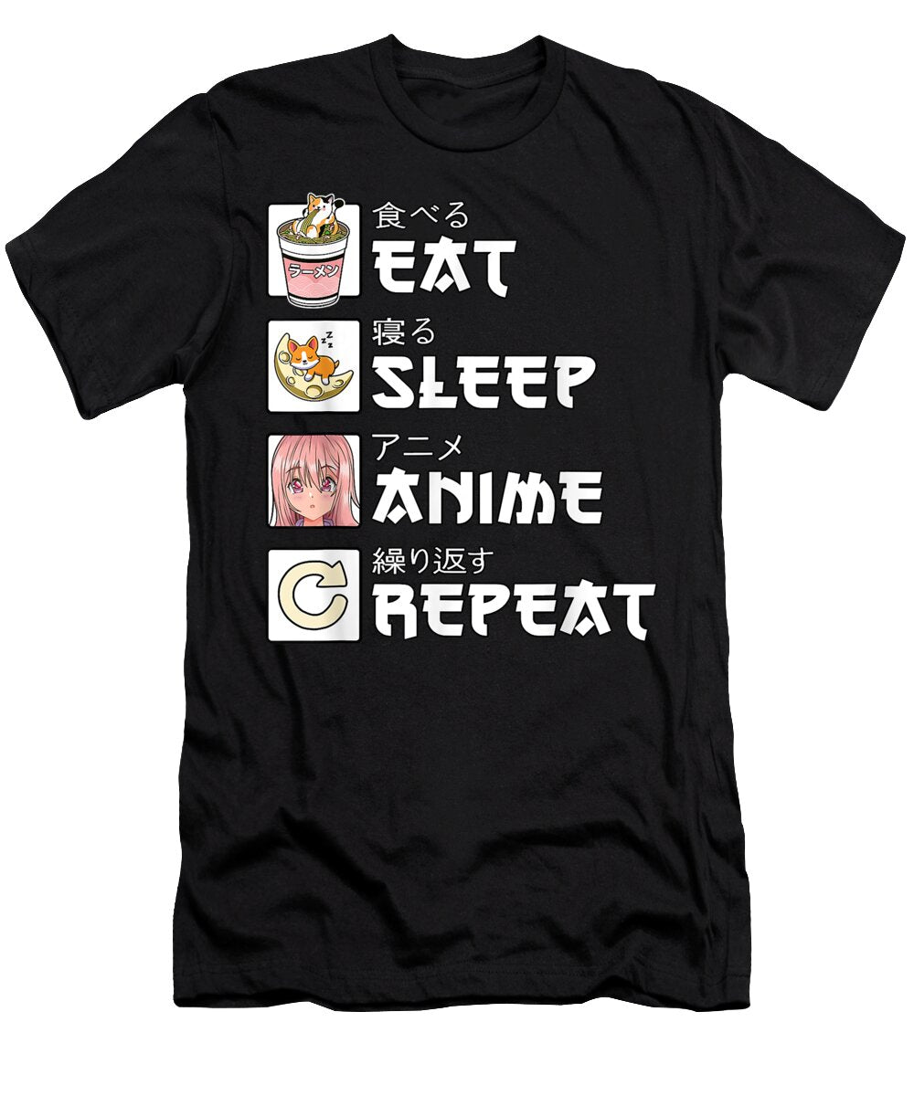 Eat Sleep Anime Repeat Teen Girls Gift Women Japanese Dnt Prints T-Shirt