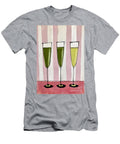 Effortless Celebration Trio of Champagne Glasses on Striped Minimal Background in Modern Style Olfactoart Studio T-Shirt