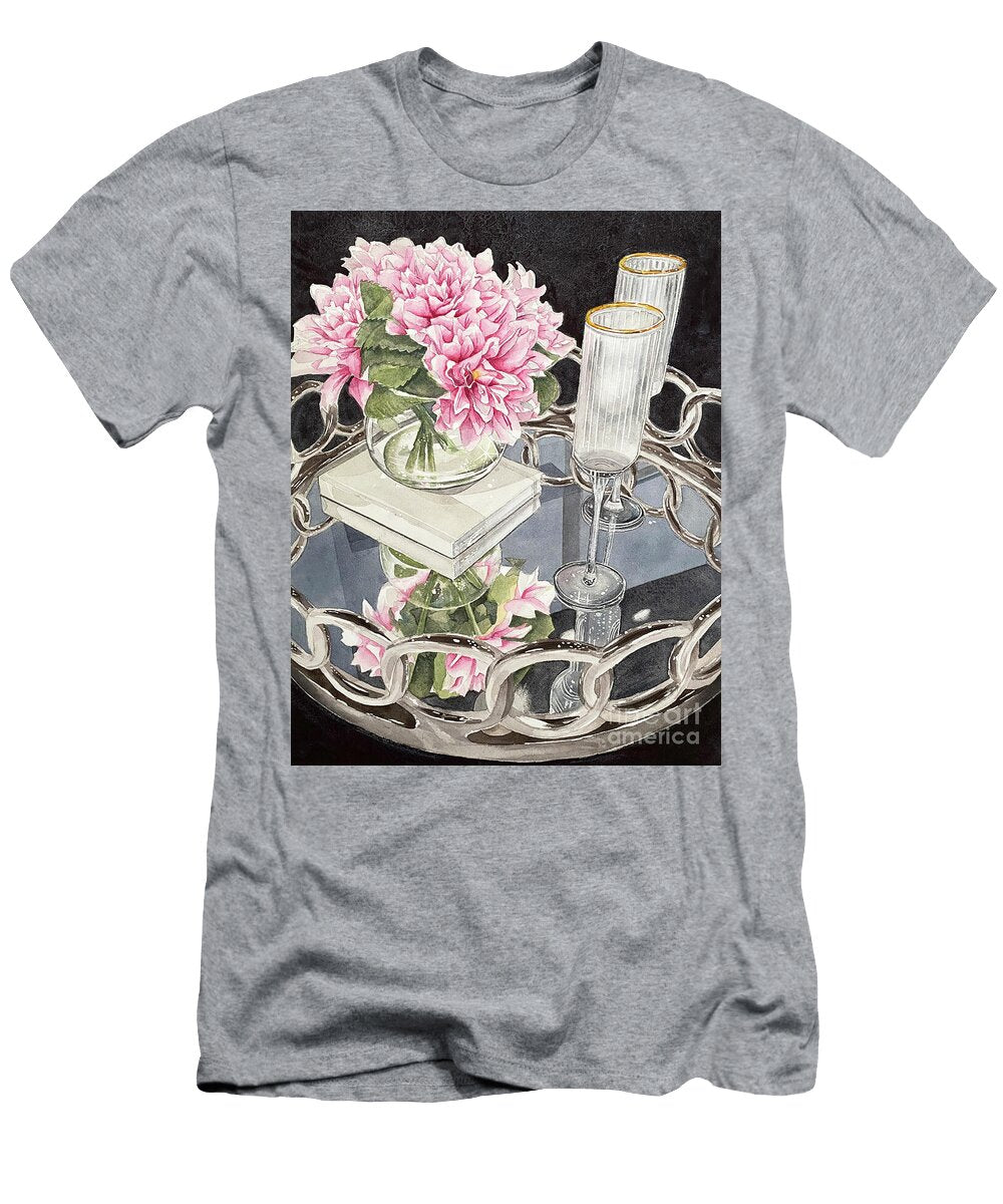 Elegant Floral Centerpiece with Glassware Mary Ellen Carrier T-Shirt