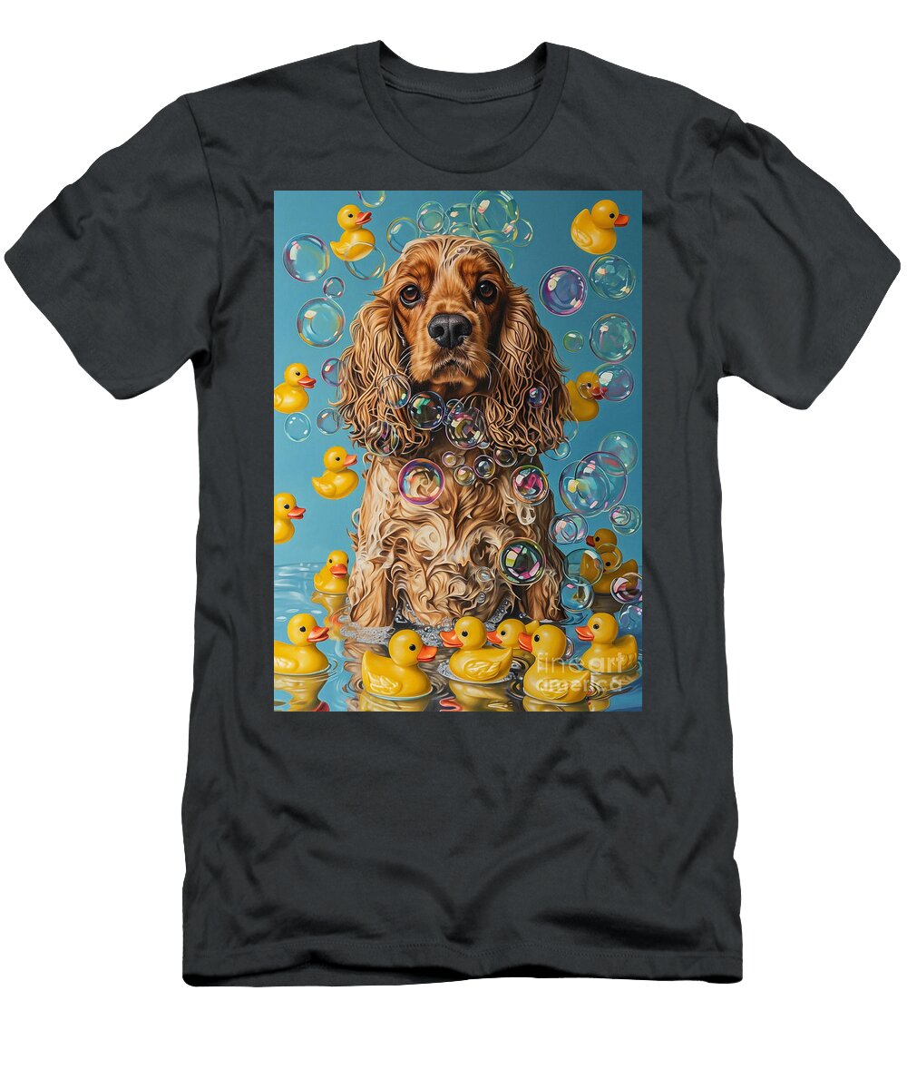 English Cocker Spaniel Dog Frolicking in a Bubbly Bathtub Adrien Efren T-Shirt
