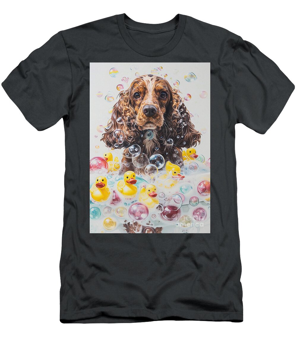 English Cocker Spaniel Dog in a Bubbly Bathtub Scene Adrien Efren T-Shirt