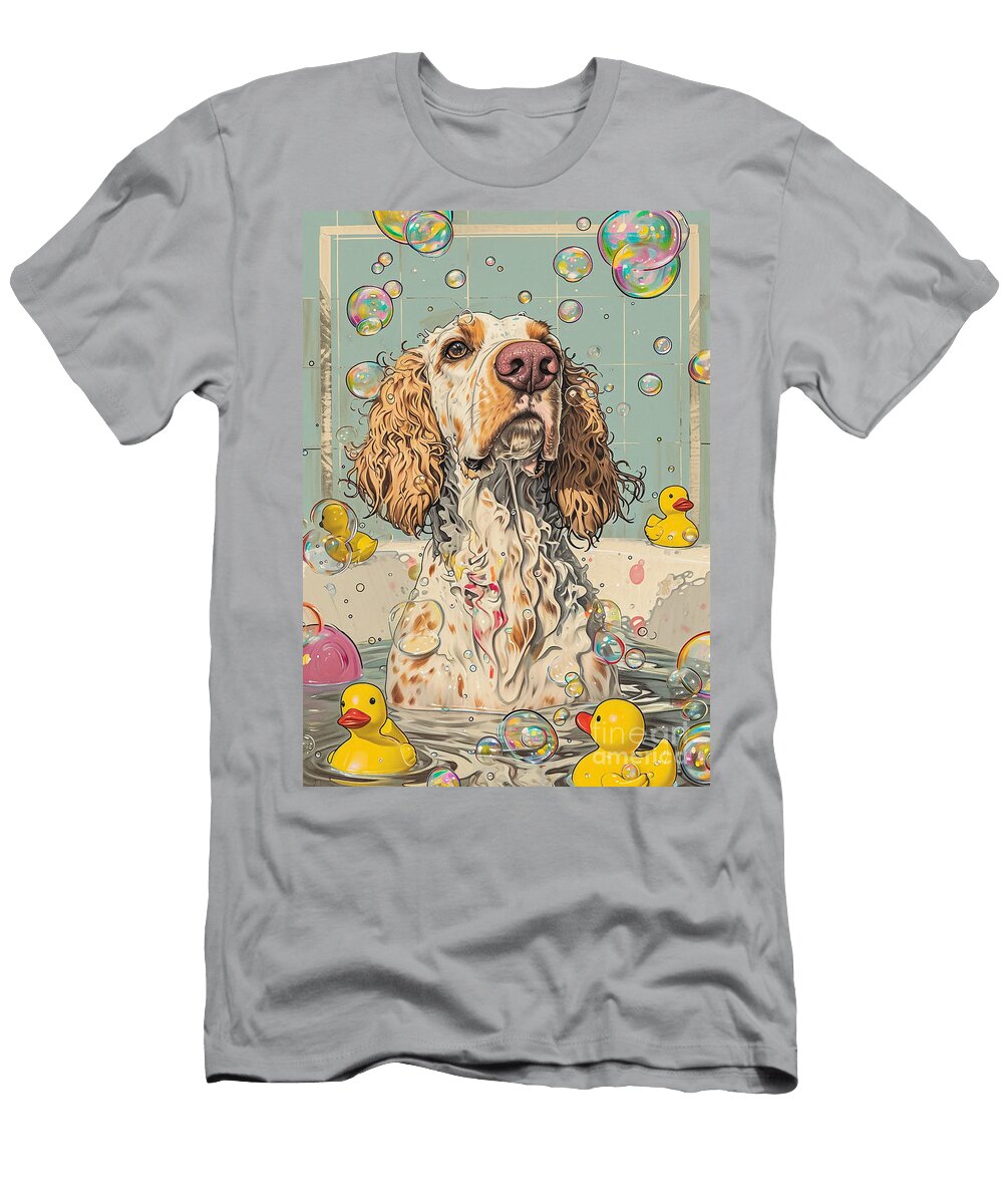English Setter Dog Enjoying a Bubbly Bath Adrien Efren T-Shirt