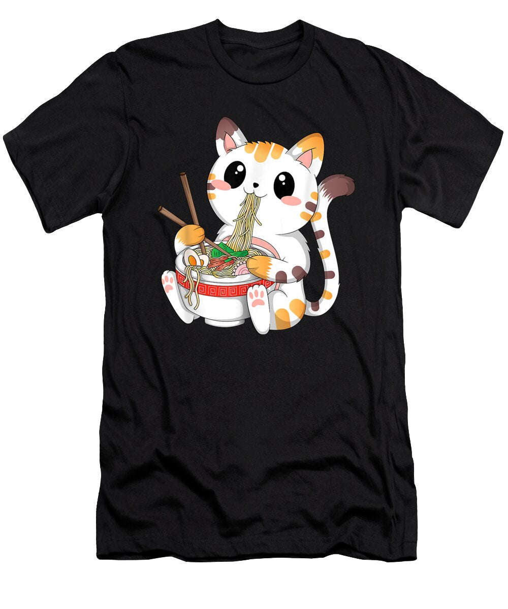 Exhilarating Things Cute Kawaii Cat Ramen Noodles Anime Neko Japanese Aesthetic Gifts for Fan Ezone Prints T-Shirt