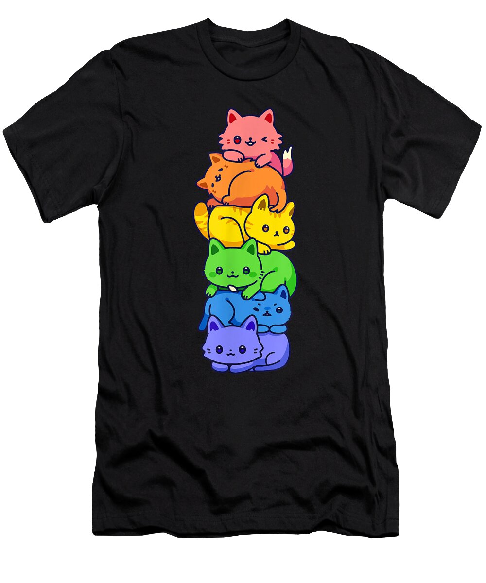 Experience Gay Pride Cat Lgbt Kawaii Cats Pile Cute Anime Rainbow Flag Cool Gifts Ezone Prints T-Shirt