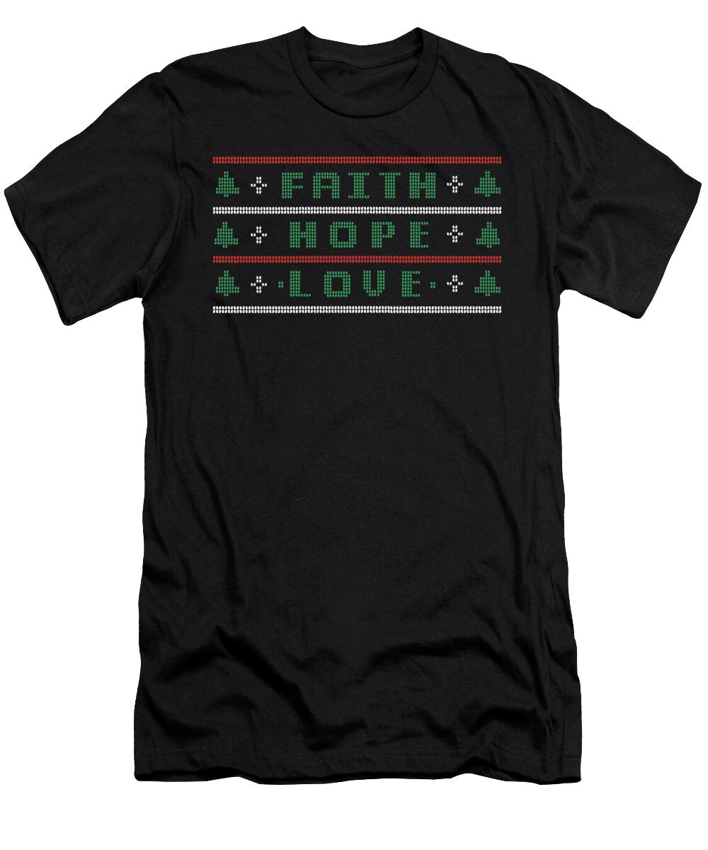 Faith Hope Love Christmas Tree Religious Xmas Matching Maximus Designs T-Shirt