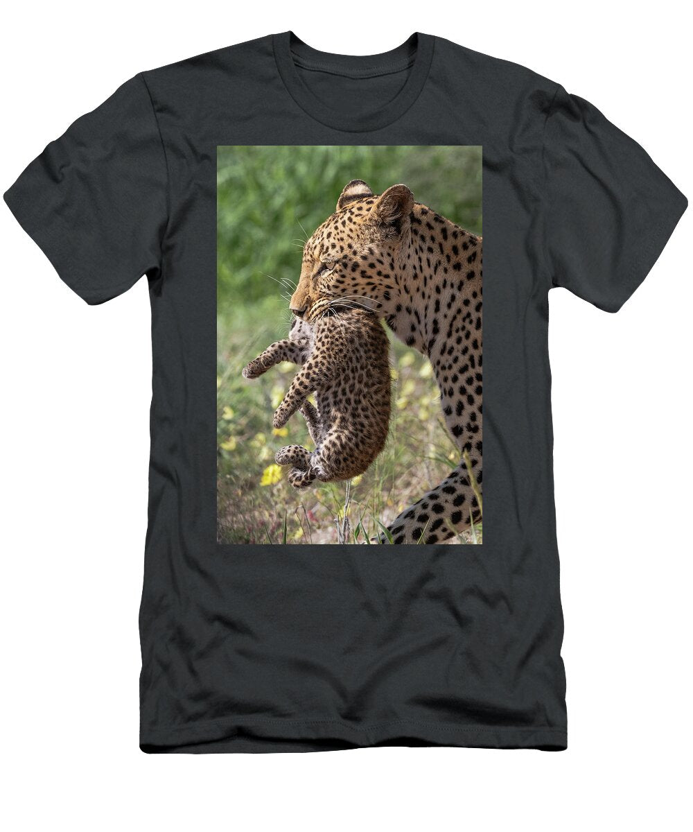 Female Leopard Carrying Cub in Her Mouth to Their New Den Ann Steve Toon Natureplcom T-Shirt