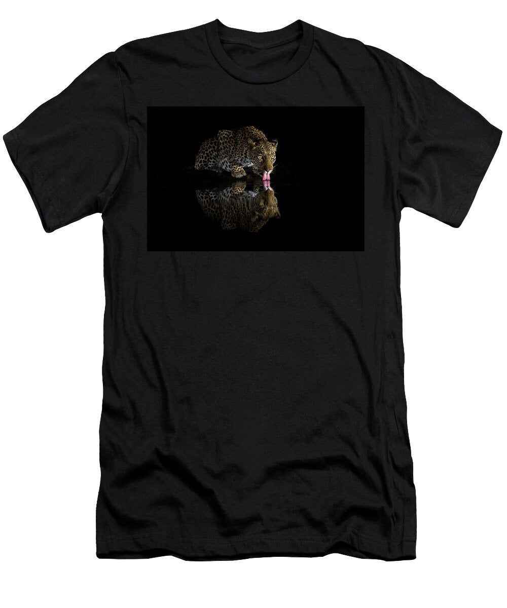 Female Leopard Drinking At Night Zimanga Private Game Ann Steve Toon Natureplcom T-Shirt