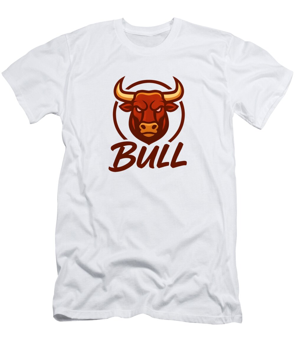 Fierce Bull Head Logo Red and Brown Mascot Design Custom Branding for Teams Bold Animal Illustrat Mounir Khalfouf T-Shirt