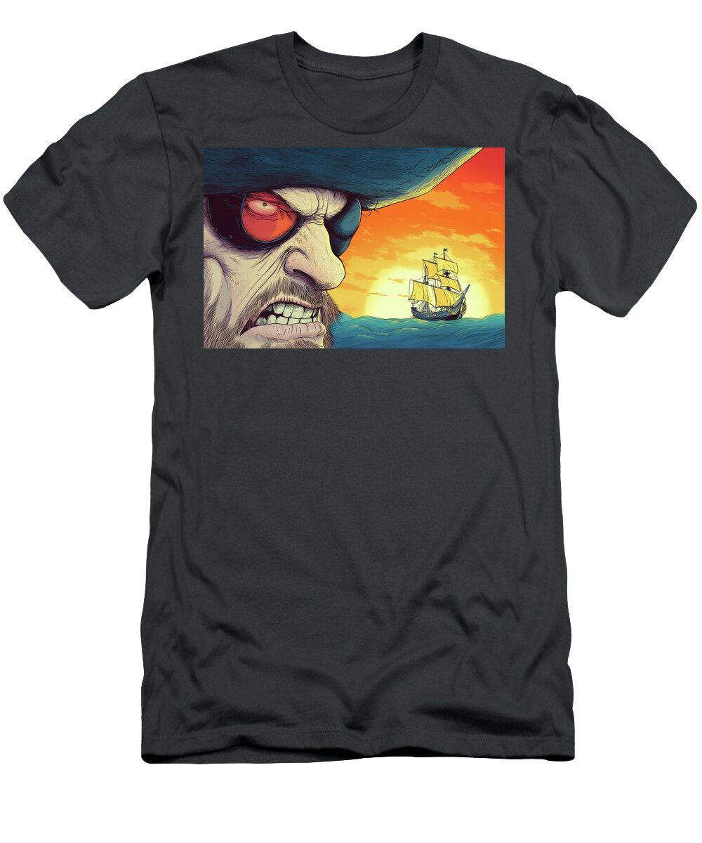 Fierce Pirate and Sailing Ship Matthias Hauser T-Shirt