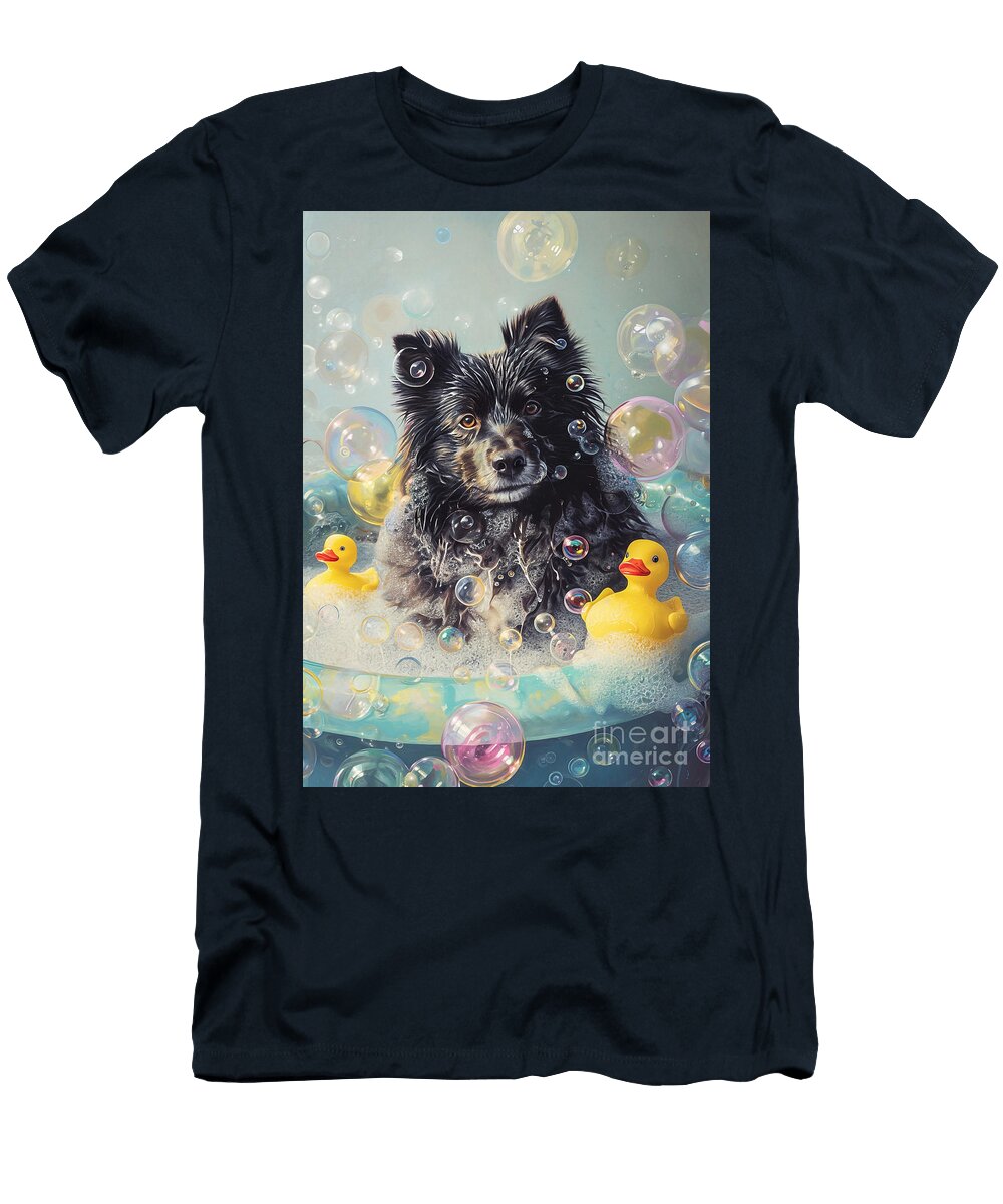 Finnish Lapphund Dog Enjoying a Bubbly Bath Adrien Efren T-Shirt