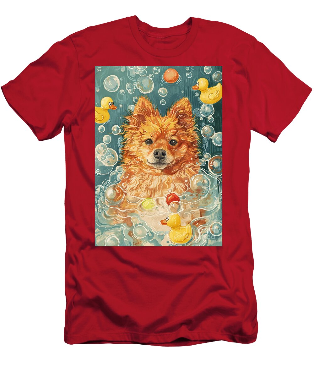 Finnish Spitz Dog Enjoying a Bubbly Bath Adrien Efren T-Shirt