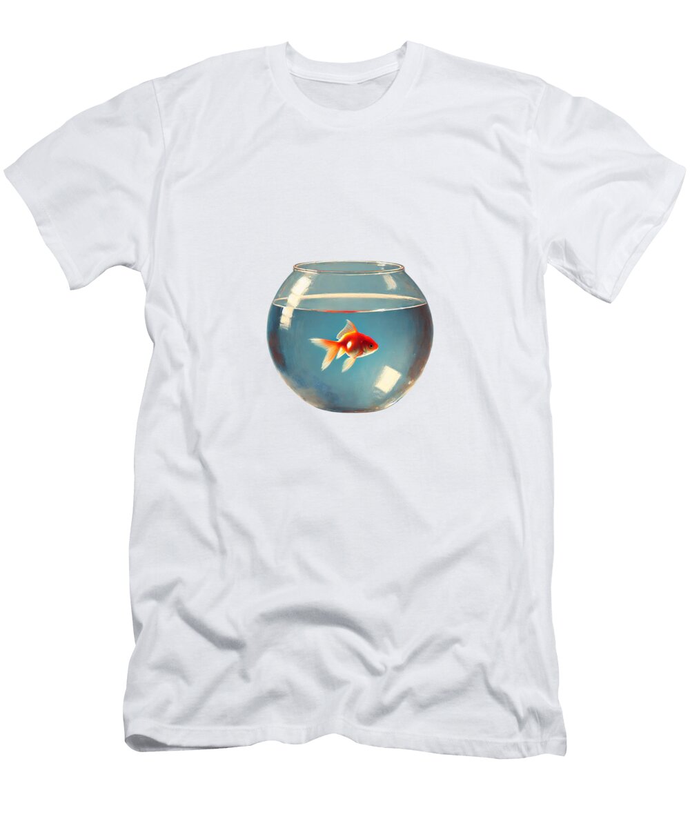 Fish Art Golden Fish Poster Solitude in Glass Minimalist Goldfish Bowl Wall Art Ibrahim Haron T-Shirt
