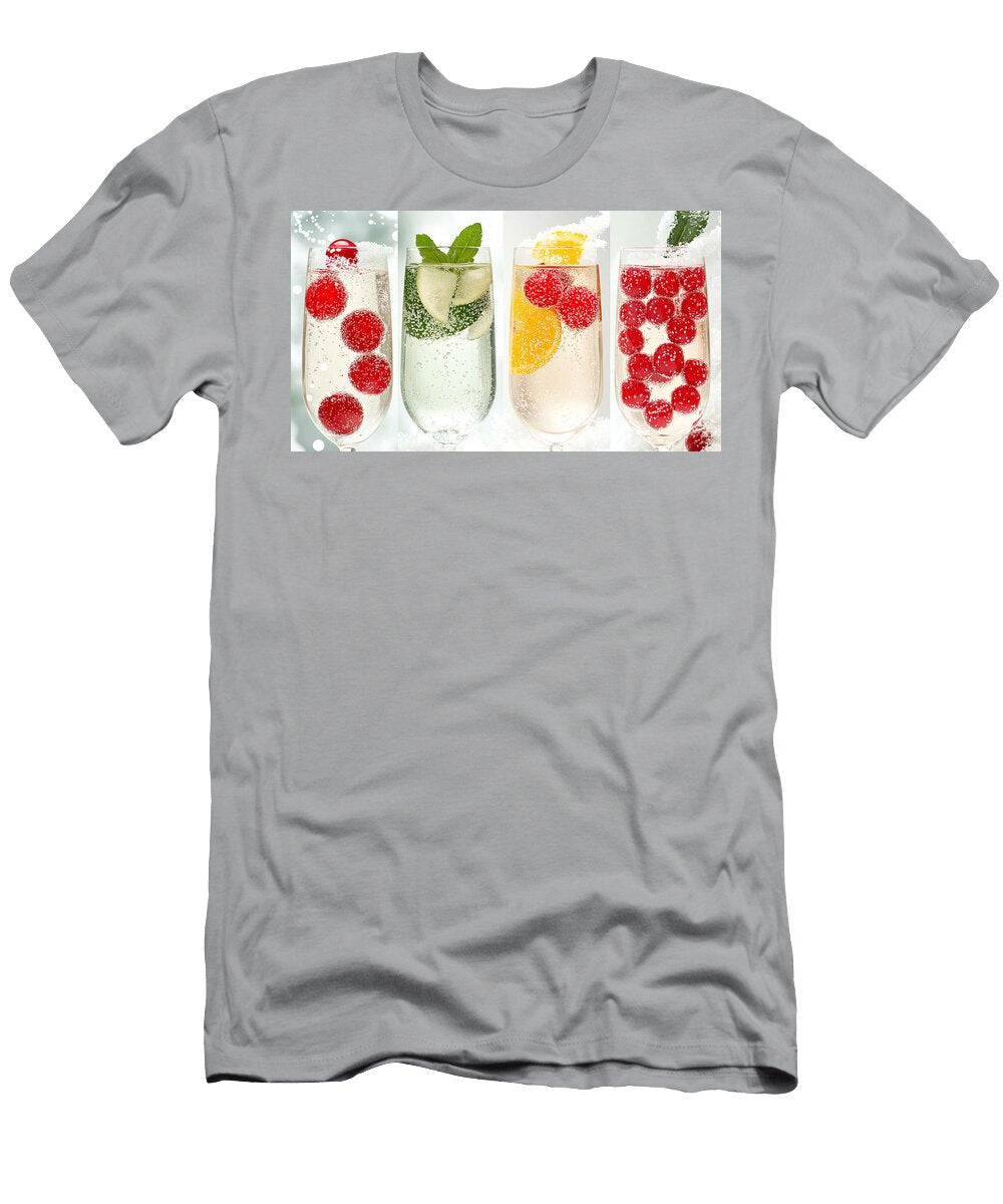 Four Glasses of Sparkling Cocktails with Fruits and Leaves Cocktails T-Shirt