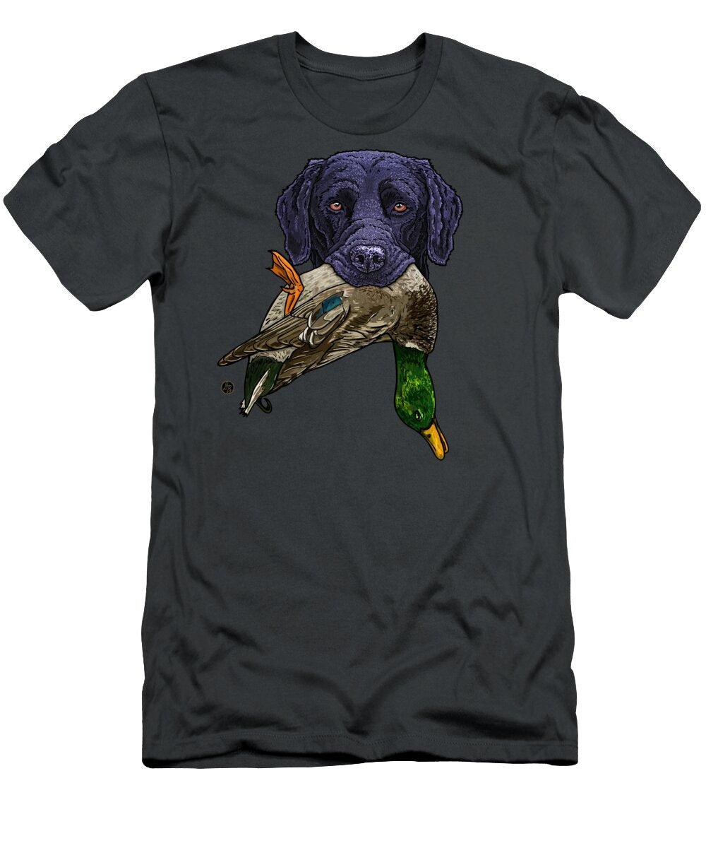 Fowl Mouth Black Labrador Retriever with Mallard David Burgess T-Shirt
