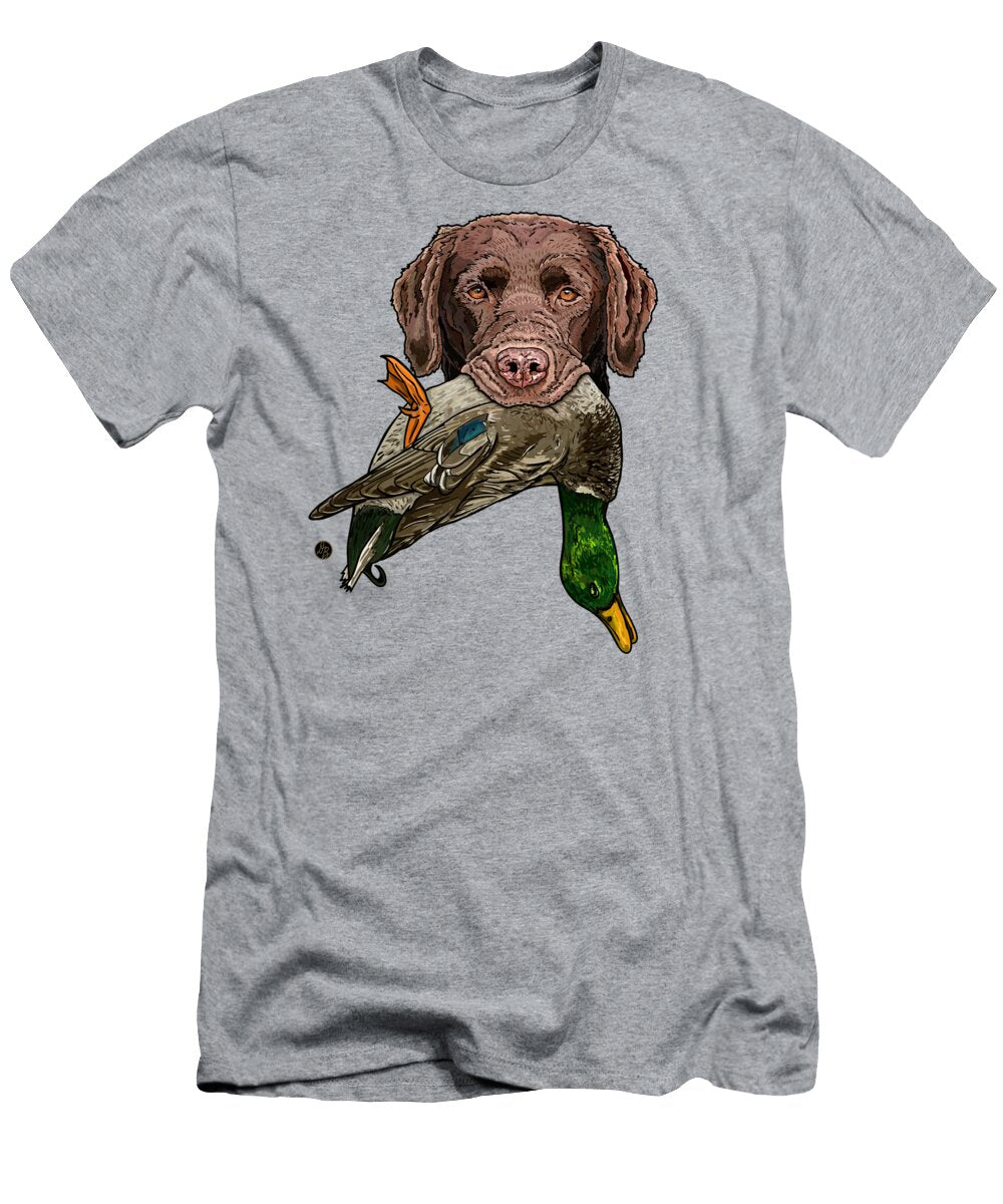 Fowl Mouth Chocolate Labrador Retriever with Mallard David Burgess T-Shirt