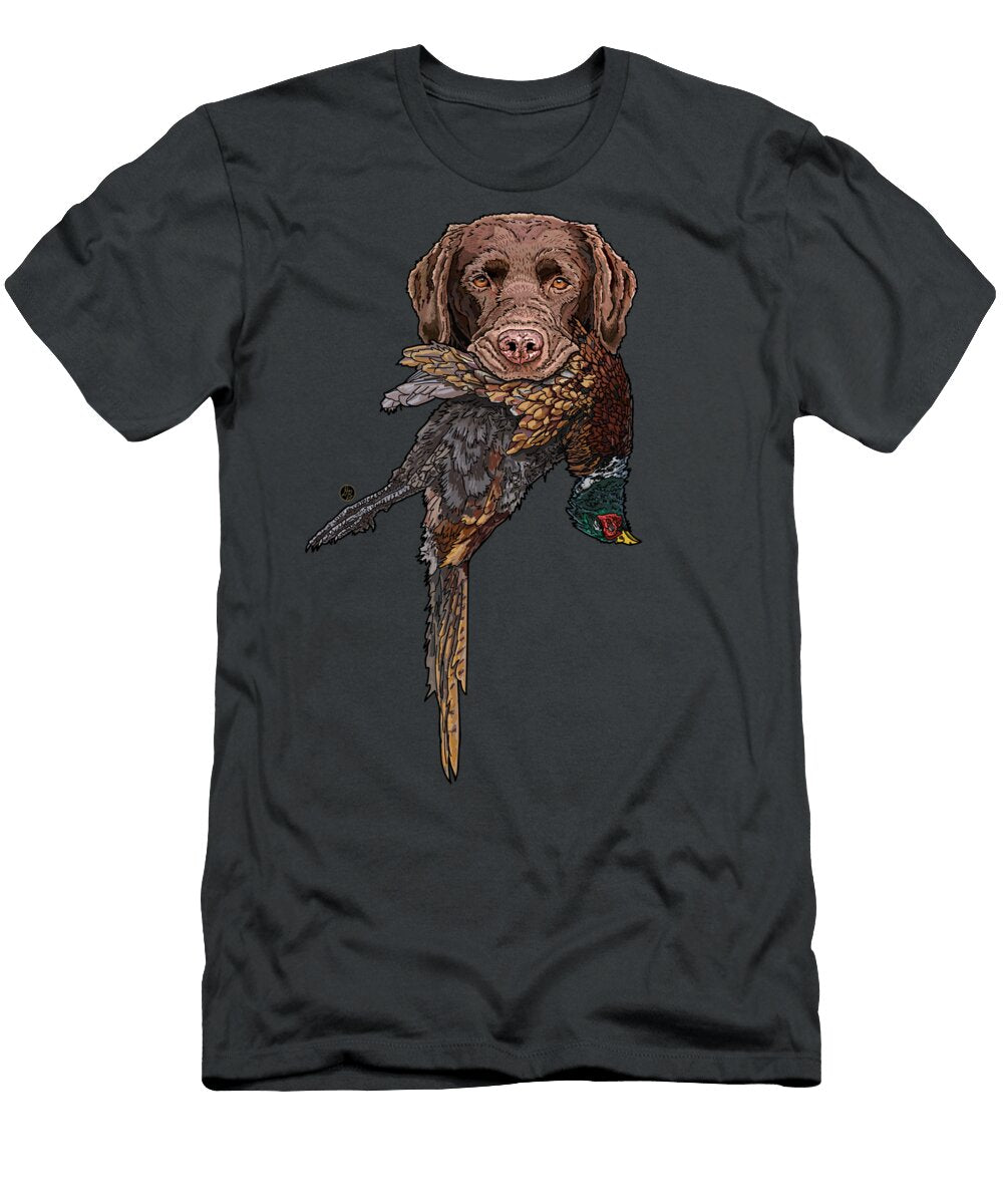 Fowl Mouth Chocolate Labrador Retriever with Pheasant David Burgess T-Shirt