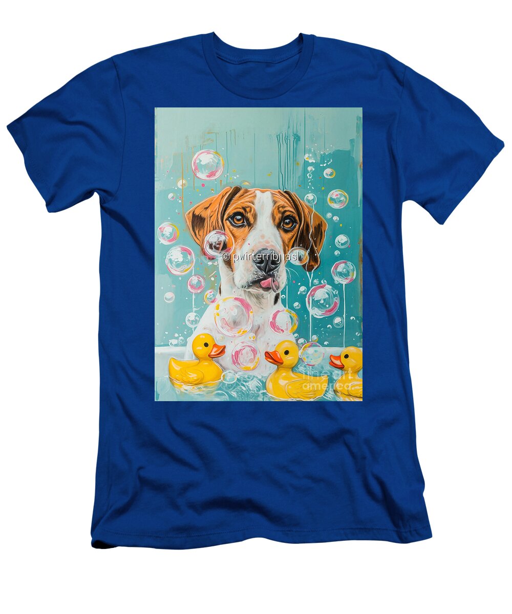 Foxhound Dog Frolicking in a Bubbly Bathtub Adrien Efren T-Shirt