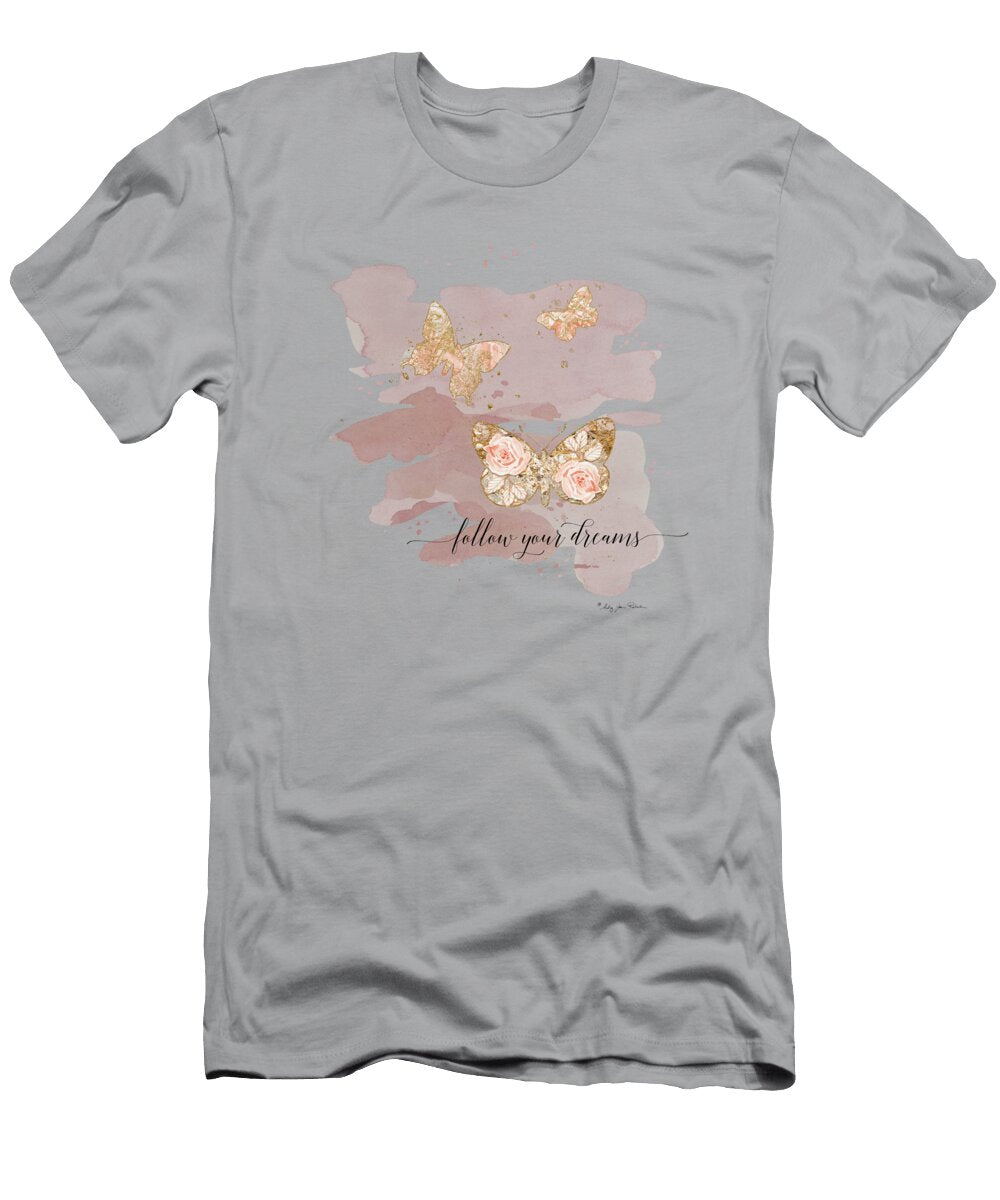 Free Spirit Butterflies Follow Your Dreams Blush Peach Rose Gold Audrey Jeanne Roberts T-Shirt