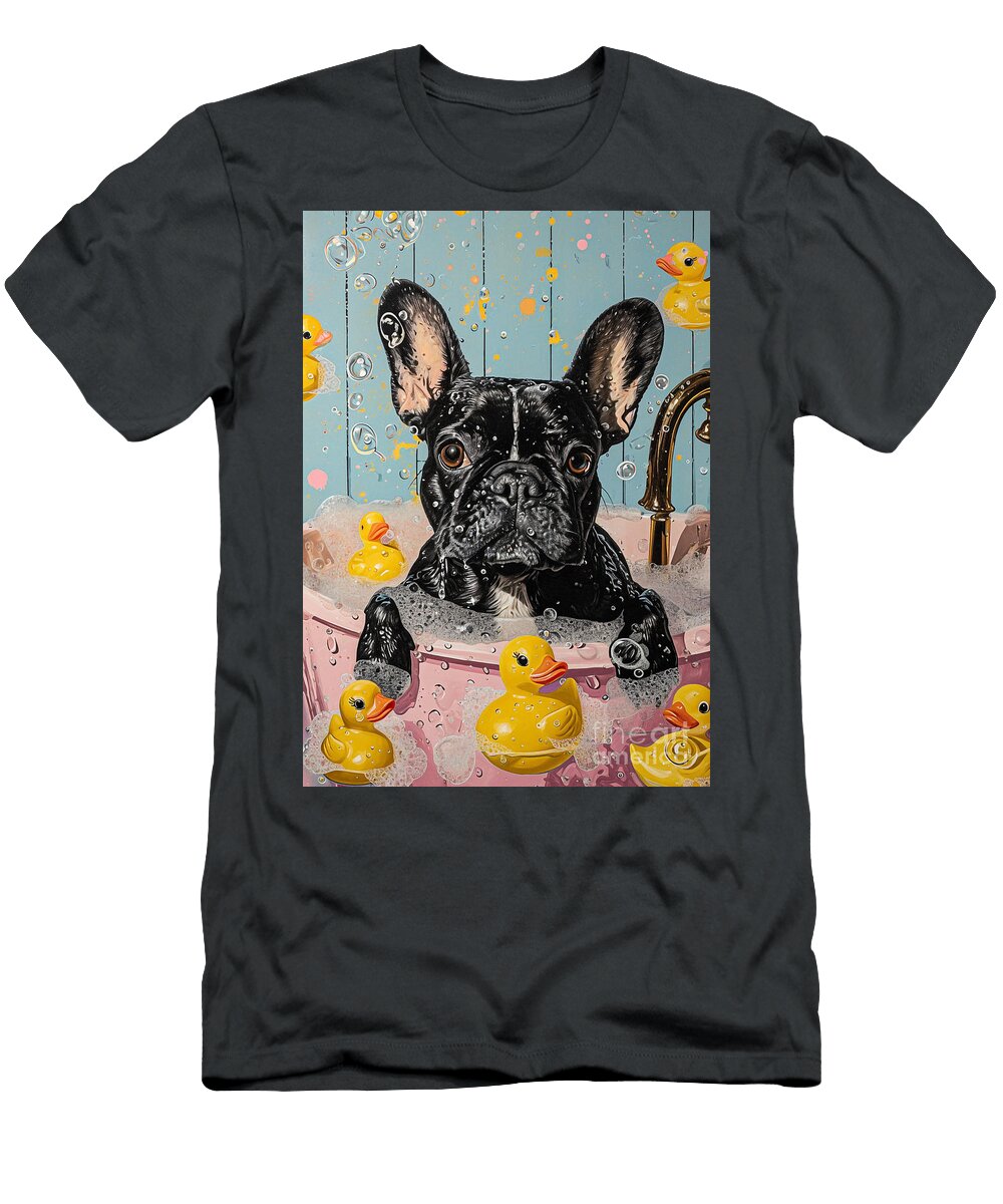 French Bulldog Dog Enjoying a Bubbly Bath Adrien Efren T-Shirt